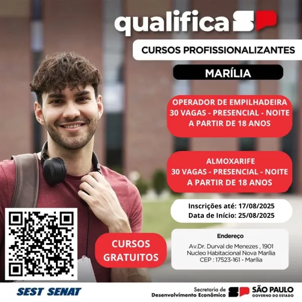 Em parceria com o governo estadual, prefeitura de Marília anuncia cursos de Almoxarife e Operador de Empilhadeira no Sest/Senat